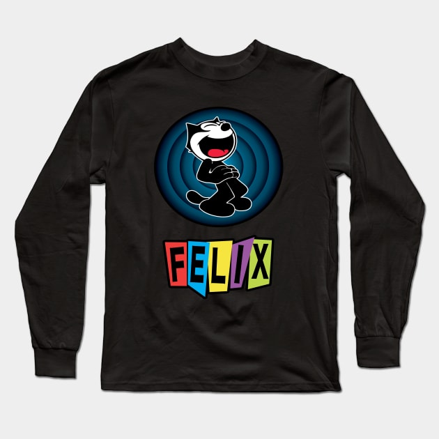 Felix the Cat Cartoon | Cat Laughing Happy Blue Vintage Retro Long Sleeve T-Shirt by VogueTime